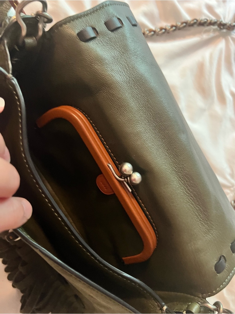 Coach Dark Olive Suede Fringe Crossbody Bag - Picture 4 of 6
